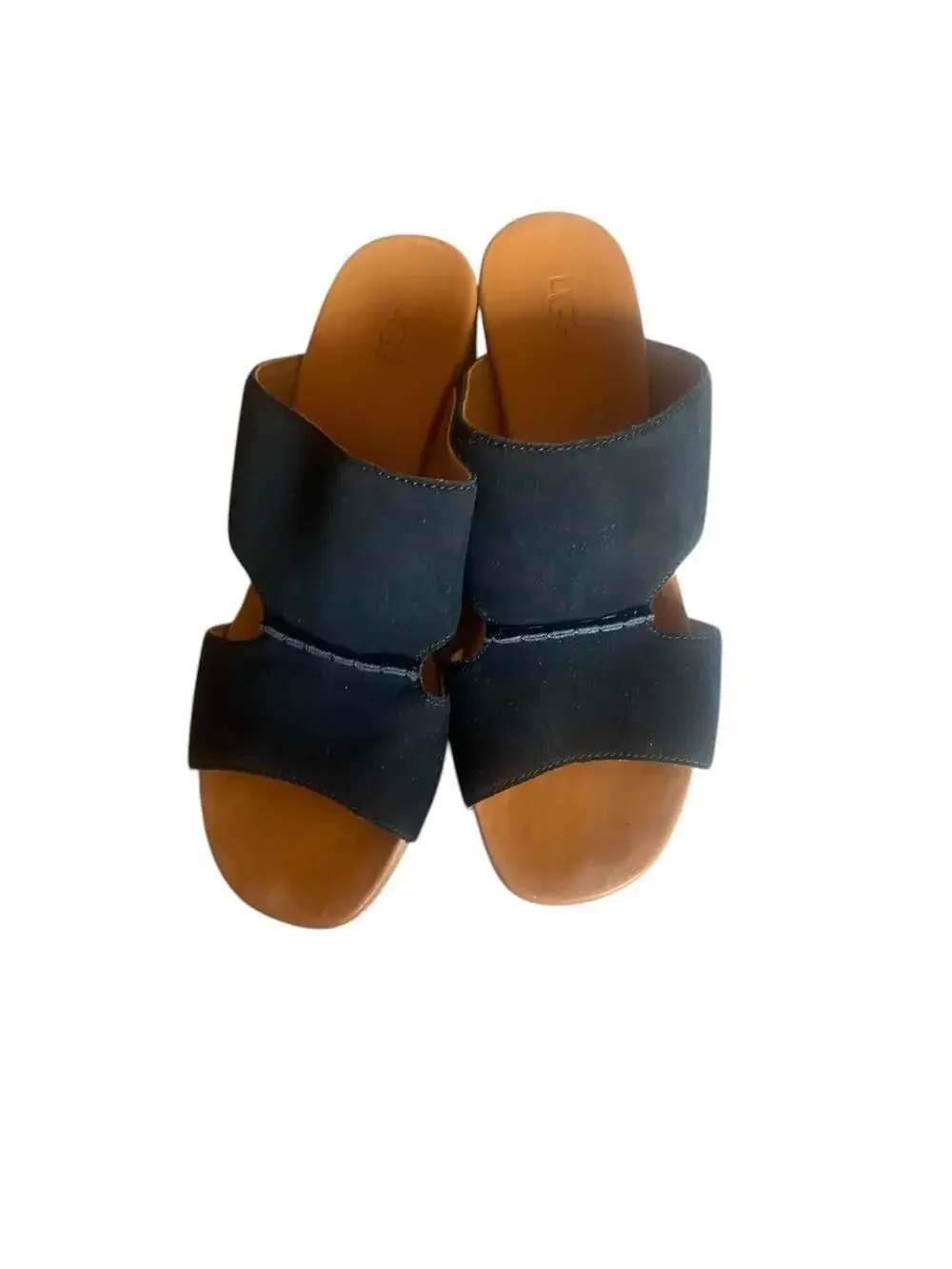 UGG Elena Black Suede Espadrille Wedge Slide Sandals